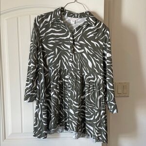Apricot Olive green  Zebra Print dress